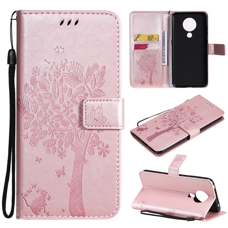 Tree & Cat Pattern Pressed Printing Horizontal Flip PU Leather Case with Holder & Card Slots & Wallet & Lanyard, For Nokia X10, For Nokia 5.3