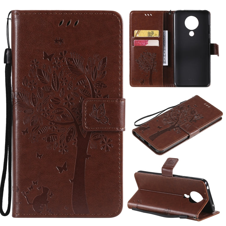 Tree & Cat Pattern Pressed Printing Horizontal Flip PU Leather Case with Holder & Card Slots & Wallet & Lanyard, For Nokia X10, For Nokia 5.3