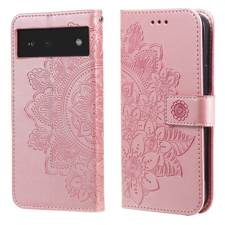 7-petal Flowers Embossing Pattern Horizontal Flip PU Leather Case with Holder & Card Slots & Wallet & Photo Frame, For Google Pixel 6, For Google Pixel 6 Pro