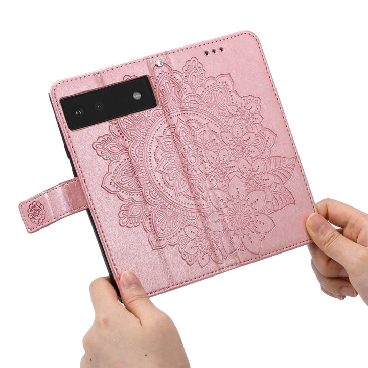 7-petal Flowers Embossing Pattern Horizontal Flip PU Leather Case with Holder & Card Slots & Wallet & Photo Frame, For Google Pixel 6, For Google Pixel 6 Pro