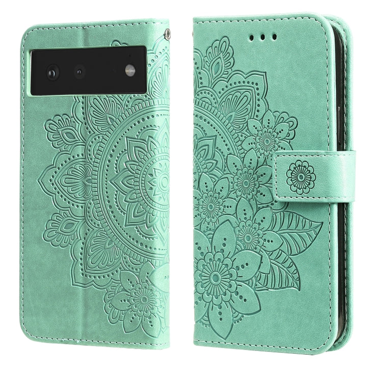 7-petal Flowers Embossing Pattern Horizontal Flip PU Leather Case with Holder & Card Slots & Wallet & Photo Frame, For Google Pixel 6, For Google Pixel 6 Pro