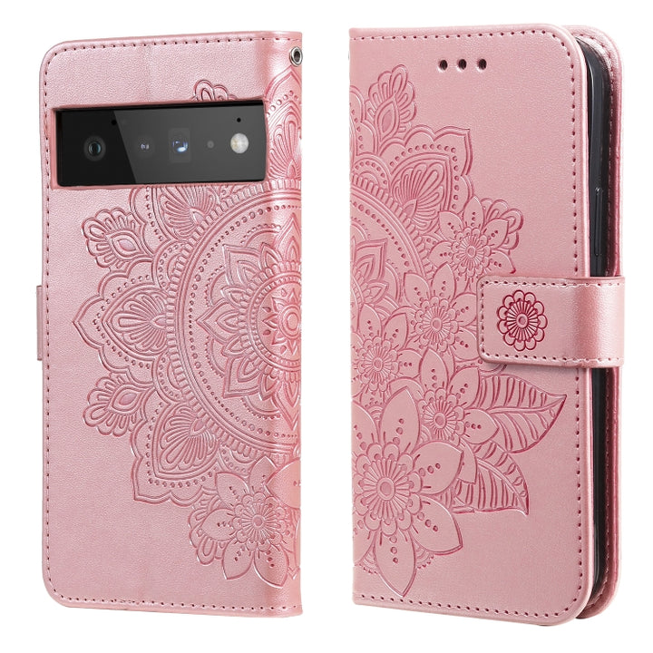 7-petal Flowers Embossing Pattern Horizontal Flip PU Leather Case with Holder & Card Slots & Wallet & Photo Frame, For Google Pixel 6, For Google Pixel 6 Pro