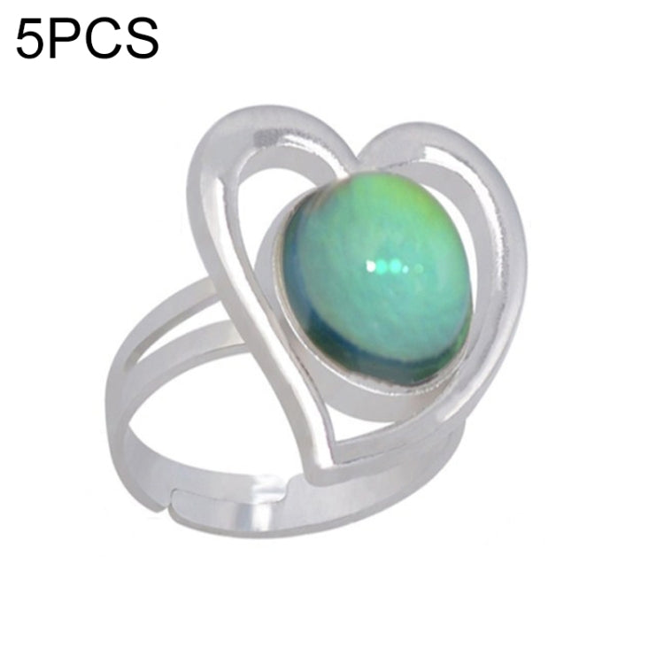 5 PCS Temperature Sensitive Discoloration Adjustable Open Ring, Heart Gem, Straw Hat Sun Shield, Big Starfish, Big Heart Gem, Dolphin Holding Ball, Guitar, Plum Blossom Gem, Clover, Four-leaf Clover, Four-leaf Flower Gems, Sun Gem, Little Dinosaur, Fawn