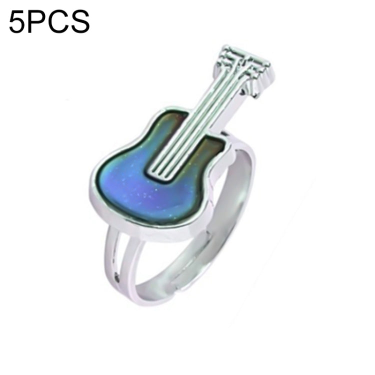 5 PCS Temperature Sensitive Discoloration Adjustable Open Ring, Heart Gem, Straw Hat Sun Shield, Big Starfish, Big Heart Gem, Dolphin Holding Ball, Guitar, Plum Blossom Gem, Clover, Four-leaf Clover, Four-leaf Flower Gems, Sun Gem, Little Dinosaur, Fawn