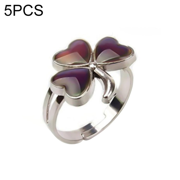 5 PCS Temperature Sensitive Discoloration Adjustable Open Ring, Heart Gem, Straw Hat Sun Shield, Big Starfish, Big Heart Gem, Dolphin Holding Ball, Guitar, Plum Blossom Gem, Clover, Four-leaf Clover, Four-leaf Flower Gems, Sun Gem, Little Dinosaur, Fawn