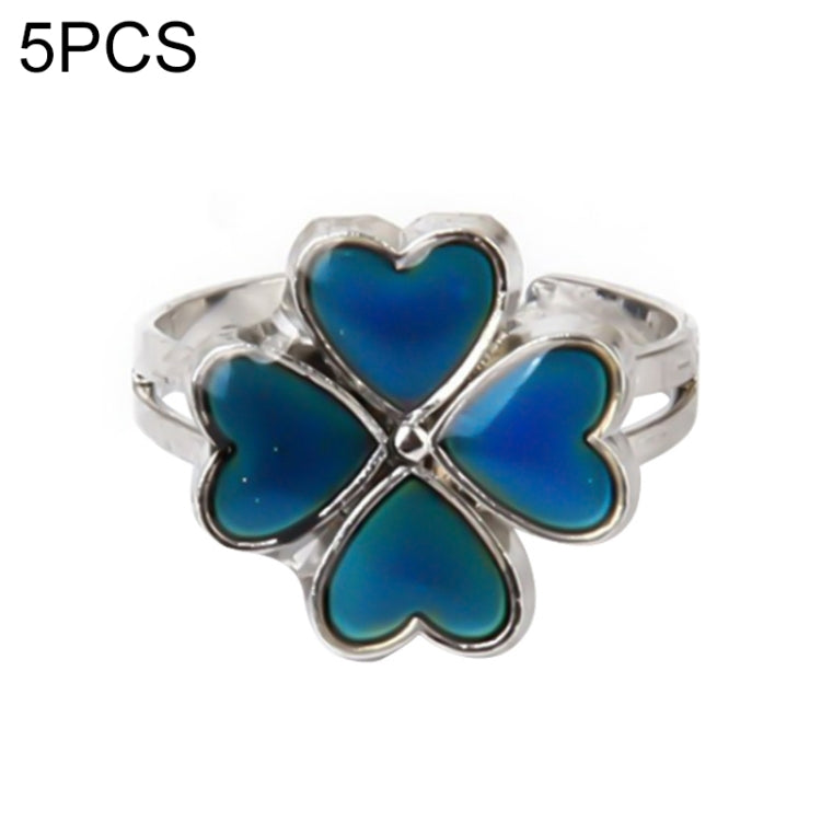 5 PCS Temperature Sensitive Discoloration Adjustable Open Ring, Heart Gem, Straw Hat Sun Shield, Big Starfish, Big Heart Gem, Dolphin Holding Ball, Guitar, Plum Blossom Gem, Clover, Four-leaf Clover, Four-leaf Flower Gems, Sun Gem, Little Dinosaur, Fawn