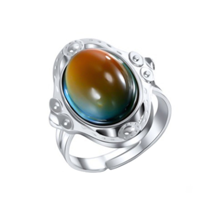 Temperature Sensitive Discoloration Gemstone Adjustable Open Ring, Big Eyes, Smooth Edge, Flower Edge, Mermaid, Stripe