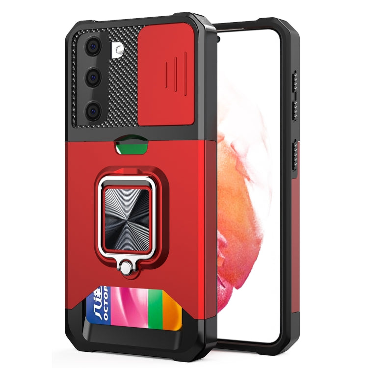 Sliding Camera Cover Design PC + TPU Shockproof Case with Ring Holder & Card Slot, For Google Pixel 6 Pro, For Samsung Galaxy A52, For Samsung Galaxy A72, For Samsung Galaxy S21