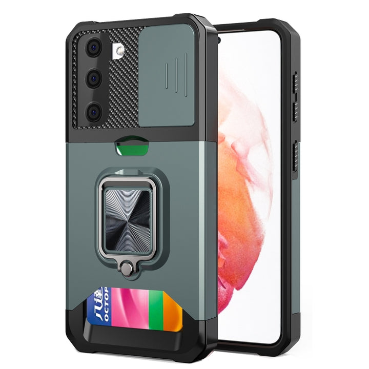 Sliding Camera Cover Design PC + TPU Shockproof Case with Ring Holder & Card Slot, For Google Pixel 6 Pro, For Samsung Galaxy A52, For Samsung Galaxy A72, For Samsung Galaxy S21