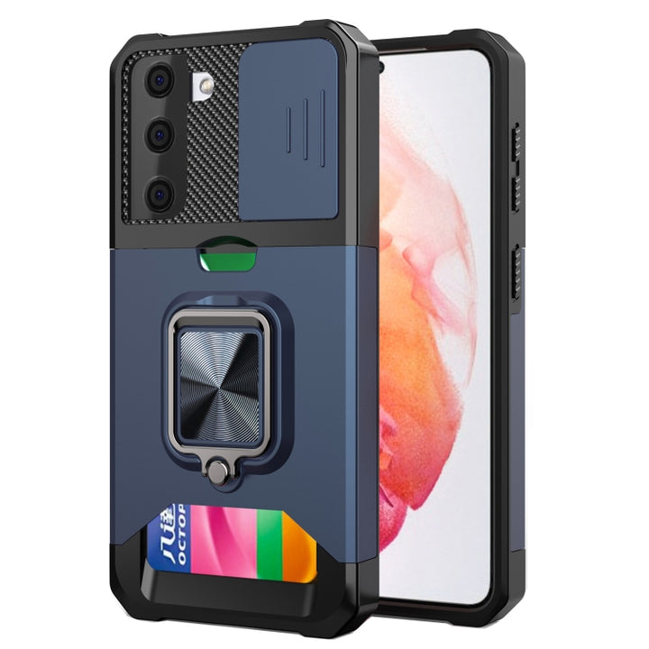 Sliding Camera Cover Design PC + TPU Shockproof Case with Ring Holder & Card Slot, For Google Pixel 6 Pro, For Samsung Galaxy A52, For Samsung Galaxy A72, For Samsung Galaxy S21