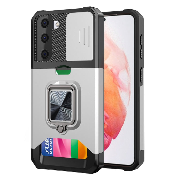 Sliding Camera Cover Design PC + TPU Shockproof Case with Ring Holder & Card Slot, For Google Pixel 6 Pro, For Samsung Galaxy A52, For Samsung Galaxy A72, For Samsung Galaxy S21