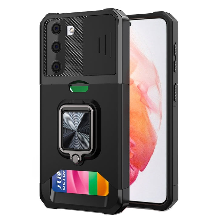 Sliding Camera Cover Design PC + TPU Shockproof Case with Ring Holder & Card Slot, For Google Pixel 6 Pro, For Samsung Galaxy A52, For Samsung Galaxy A72, For Samsung Galaxy S21