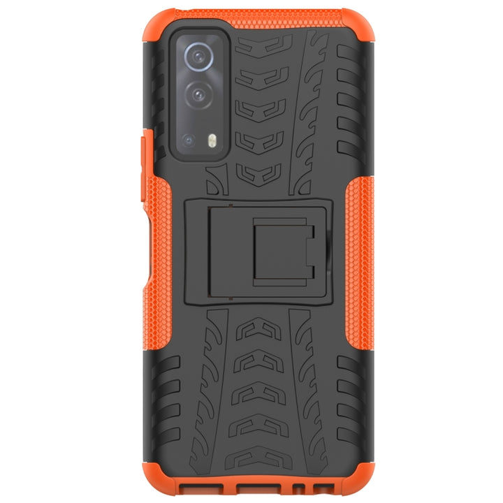 Tire Texture Shockproof TPU+PC Protective Case with Holder, For Vivo iQOO Z3