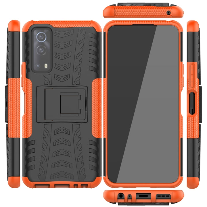 Tire Texture Shockproof TPU+PC Protective Case with Holder, For Vivo iQOO Z3