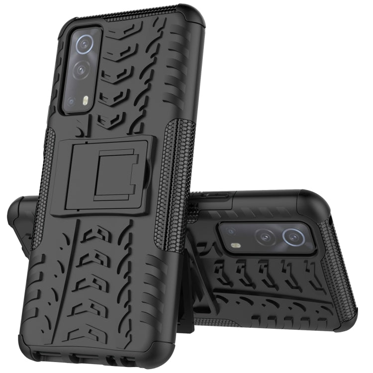 Tire Texture Shockproof TPU+PC Protective Case with Holder, For Vivo iQOO Z3