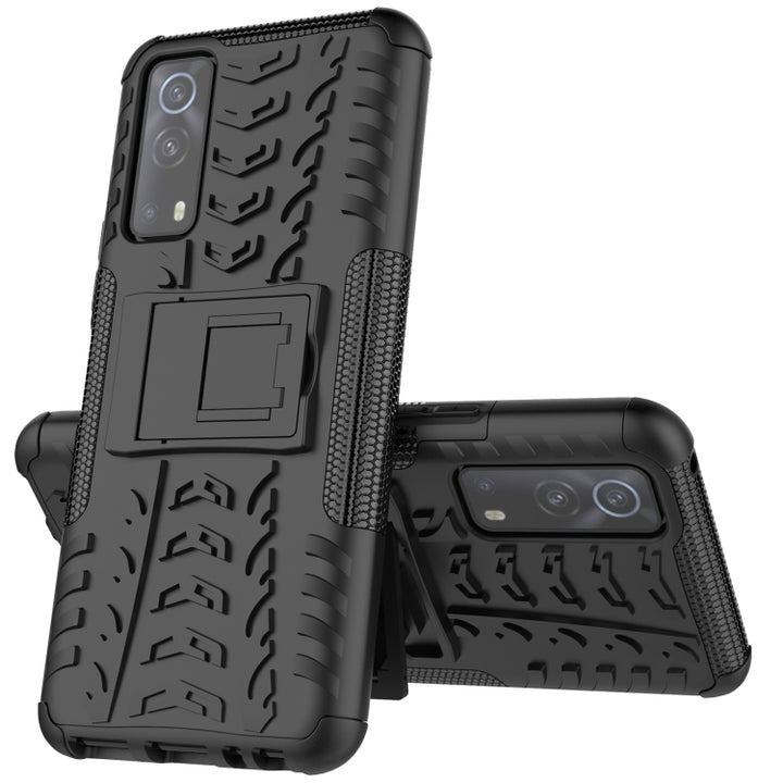 Tire Texture Shockproof TPU+PC Protective Case with Holder, For Vivo iQOO Z3