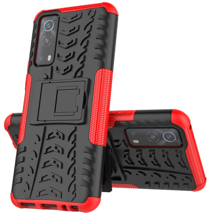 Tire Texture Shockproof TPU+PC Protective Case with Holder, For Vivo iQOO Z3