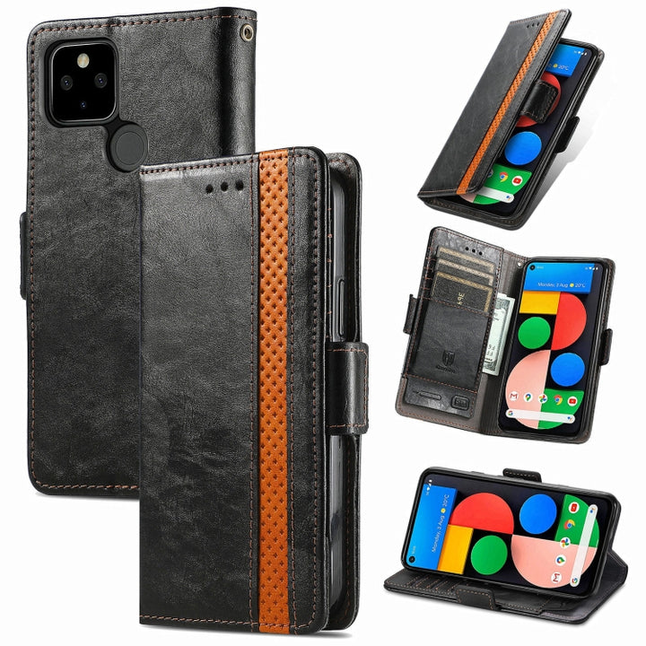 CaseNeo Business Splicing Dual Magnetic Buckle Horizontal Flip PU Leather Case with Holder & Card Slots & Wallet, For Google Pixel 5a 5G