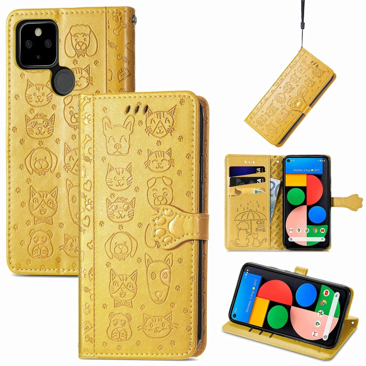 Lovely Cat and Dog Embossing Pattern Horizontal Flip Leather Case , with Holder & Card Slots & Wallet & Cartoon Clasp & Lanyard, For Google Pixel 5a 5G, For LG Velvet 2 Pro, For Motorola Edge 20 Pro, For OPPO Reno6 Z