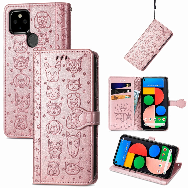 Lovely Cat and Dog Embossing Pattern Horizontal Flip Leather Case , with Holder & Card Slots & Wallet & Cartoon Clasp & Lanyard, For Google Pixel 5a 5G, For LG Velvet 2 Pro, For Motorola Edge 20 Pro, For OPPO Reno6 Z