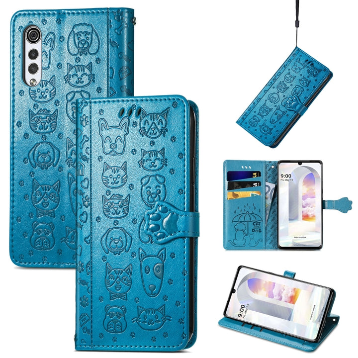 Lovely Cat and Dog Embossing Pattern Horizontal Flip Leather Case , with Holder & Card Slots & Wallet & Cartoon Clasp & Lanyard, For Google Pixel 5a 5G, For LG Velvet 2 Pro, For Motorola Edge 20 Pro, For OPPO Reno6 Z