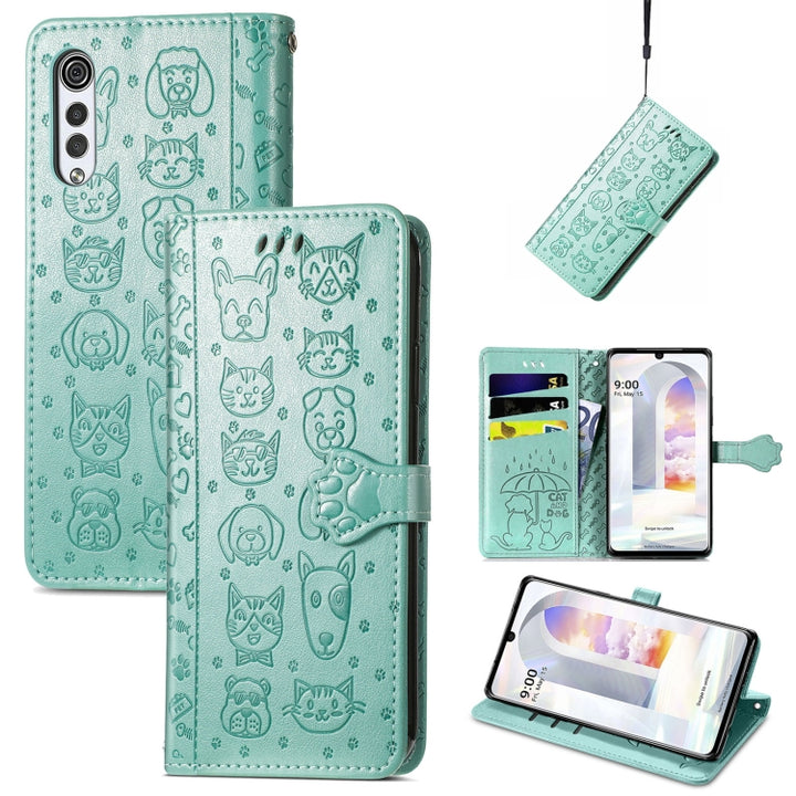 Lovely Cat and Dog Embossing Pattern Horizontal Flip Leather Case , with Holder & Card Slots & Wallet & Cartoon Clasp & Lanyard, For Google Pixel 5a 5G, For LG Velvet 2 Pro, For Motorola Edge 20 Pro, For OPPO Reno6 Z