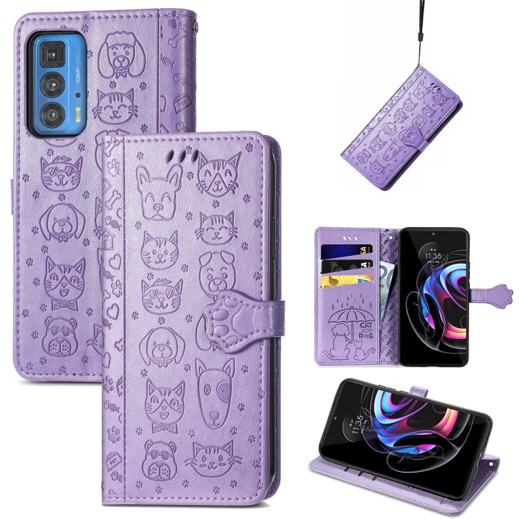 Lovely Cat and Dog Embossing Pattern Horizontal Flip Leather Case , with Holder & Card Slots & Wallet & Cartoon Clasp & Lanyard, For Google Pixel 5a 5G, For LG Velvet 2 Pro, For Motorola Edge 20 Pro, For OPPO Reno6 Z