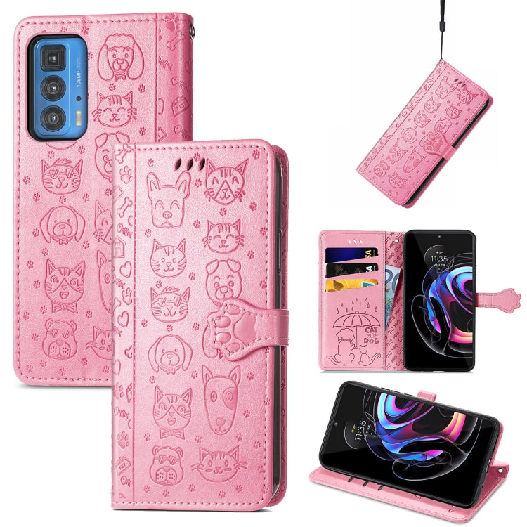 Lovely Cat and Dog Embossing Pattern Horizontal Flip Leather Case , with Holder & Card Slots & Wallet & Cartoon Clasp & Lanyard, For Google Pixel 5a 5G, For LG Velvet 2 Pro, For Motorola Edge 20 Pro, For OPPO Reno6 Z