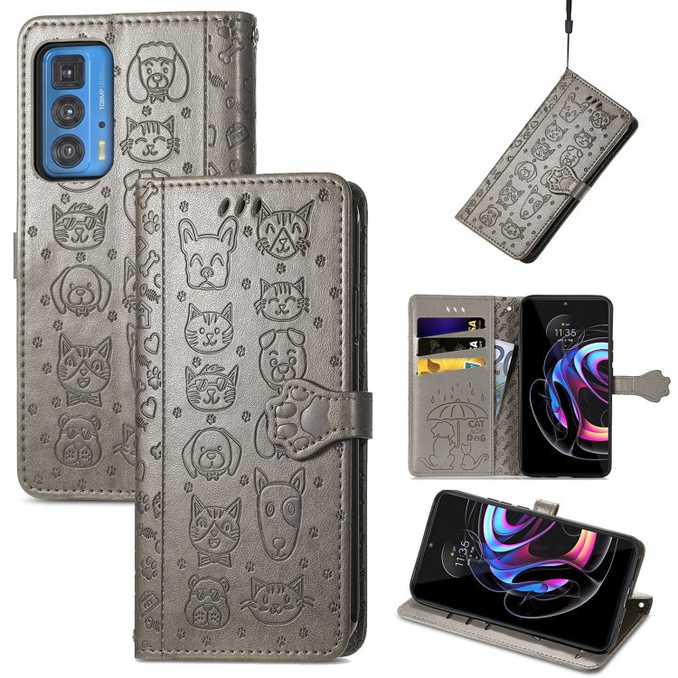 Lovely Cat and Dog Embossing Pattern Horizontal Flip Leather Case , with Holder & Card Slots & Wallet & Cartoon Clasp & Lanyard, For Google Pixel 5a 5G, For LG Velvet 2 Pro, For Motorola Edge 20 Pro, For OPPO Reno6 Z