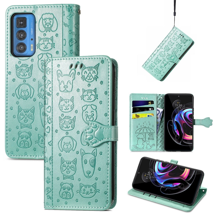 Lovely Cat and Dog Embossing Pattern Horizontal Flip Leather Case , with Holder & Card Slots & Wallet & Cartoon Clasp & Lanyard, For Google Pixel 5a 5G, For LG Velvet 2 Pro, For Motorola Edge 20 Pro, For OPPO Reno6 Z