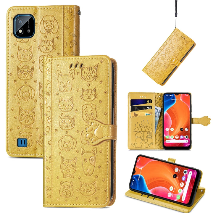 Lovely Cat and Dog Embossing Pattern Horizontal Flip Leather Case , with Holder & Card Slots & Wallet & Cartoon Clasp & Lanyard, For OPPO Realme C20, For UMIDIGI Bison GT, For Wiko Y61, For Xiaomi Redmi 10