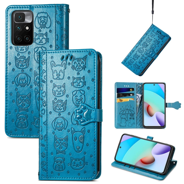 Lovely Cat and Dog Embossing Pattern Horizontal Flip Leather Case , with Holder & Card Slots & Wallet & Cartoon Clasp & Lanyard, For OPPO Realme C20, For UMIDIGI Bison GT, For Wiko Y61, For Xiaomi Redmi 10