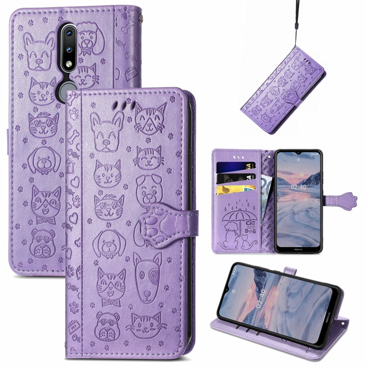 Lovely Cat and Dog Embossing Pattern Horizontal Flip Leather Case , with Holder & Card Slots & Wallet & Cartoon Clasp & Lanyard, For Nokia 2.4, For Nokia 5.4, For Nokia C01 Plus, For Nokia XR20