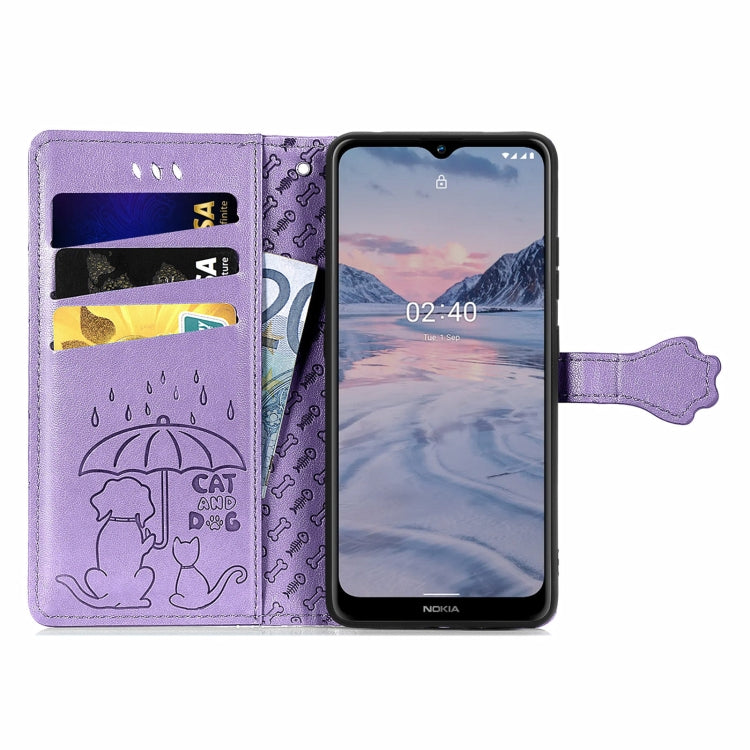 Lovely Cat and Dog Embossing Pattern Horizontal Flip Leather Case , with Holder & Card Slots & Wallet & Cartoon Clasp & Lanyard, For Nokia 2.4, For Nokia 5.4, For Nokia C01 Plus, For Nokia XR20