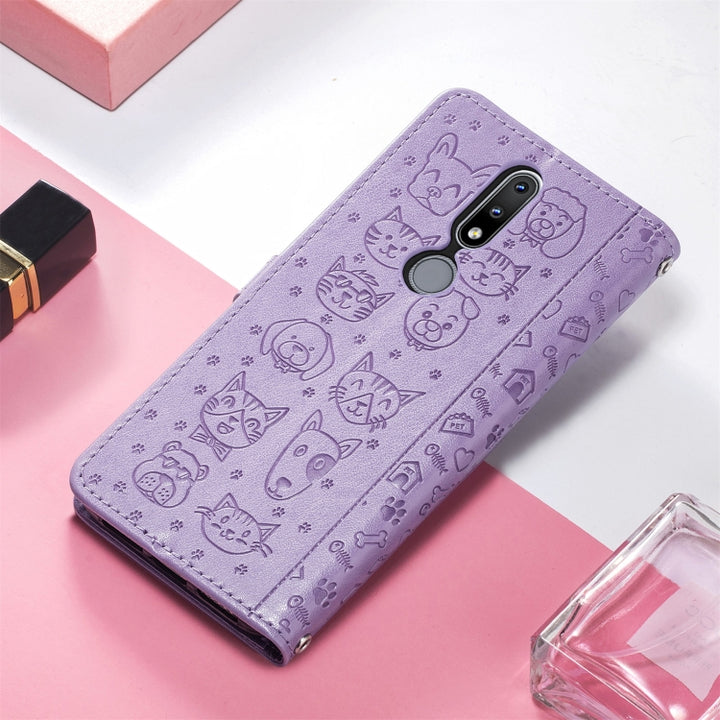 Lovely Cat and Dog Embossing Pattern Horizontal Flip Leather Case , with Holder & Card Slots & Wallet & Cartoon Clasp & Lanyard, For Nokia 2.4, For Nokia 5.4, For Nokia C01 Plus, For Nokia XR20