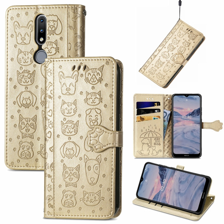 Lovely Cat and Dog Embossing Pattern Horizontal Flip Leather Case , with Holder & Card Slots & Wallet & Cartoon Clasp & Lanyard, For Nokia 2.4, For Nokia 5.4, For Nokia C01 Plus, For Nokia XR20