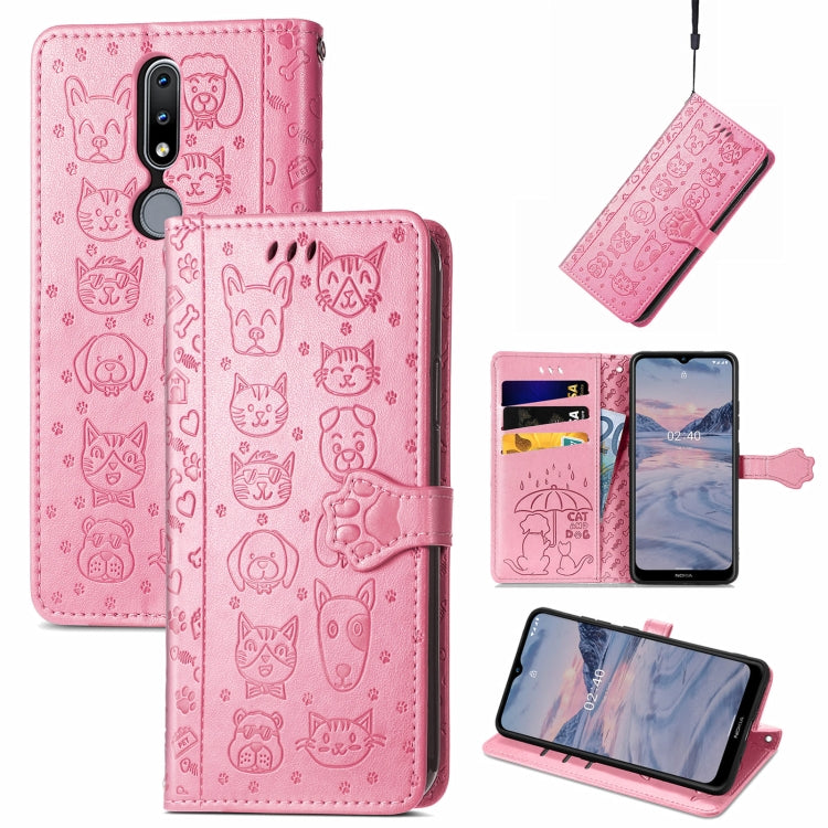 Lovely Cat and Dog Embossing Pattern Horizontal Flip Leather Case , with Holder & Card Slots & Wallet & Cartoon Clasp & Lanyard, For Nokia 2.4, For Nokia 5.4, For Nokia C01 Plus, For Nokia XR20