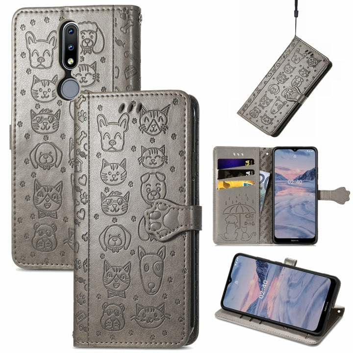 Lovely Cat and Dog Embossing Pattern Horizontal Flip Leather Case , with Holder & Card Slots & Wallet & Cartoon Clasp & Lanyard, For Nokia 2.4, For Nokia 5.4, For Nokia C01 Plus, For Nokia XR20