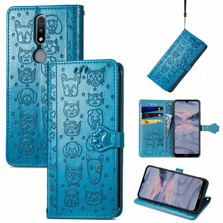 Lovely Cat and Dog Embossing Pattern Horizontal Flip Leather Case , with Holder & Card Slots & Wallet & Cartoon Clasp & Lanyard, For Nokia 2.4, For Nokia 5.4, For Nokia C01 Plus, For Nokia XR20