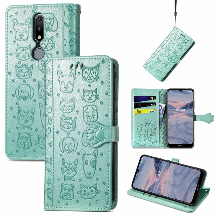 Lovely Cat and Dog Embossing Pattern Horizontal Flip Leather Case , with Holder & Card Slots & Wallet & Cartoon Clasp & Lanyard, For Nokia 2.4, For Nokia 5.4, For Nokia C01 Plus, For Nokia XR20