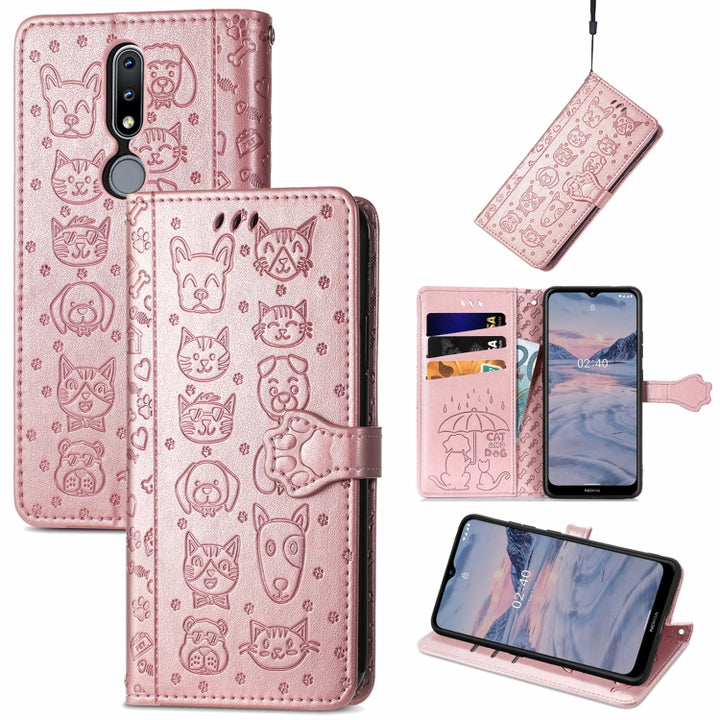 Lovely Cat and Dog Embossing Pattern Horizontal Flip Leather Case , with Holder & Card Slots & Wallet & Cartoon Clasp & Lanyard, For Nokia 2.4, For Nokia 5.4, For Nokia C01 Plus, For Nokia XR20