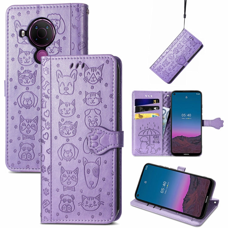 Lovely Cat and Dog Embossing Pattern Horizontal Flip Leather Case , with Holder & Card Slots & Wallet & Cartoon Clasp & Lanyard, For Nokia 2.4, For Nokia 5.4, For Nokia C01 Plus, For Nokia XR20