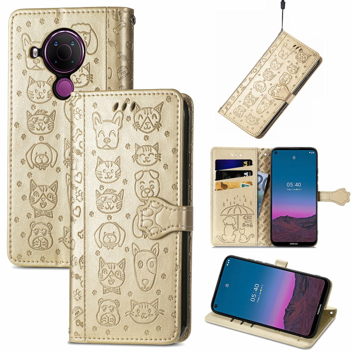 Lovely Cat and Dog Embossing Pattern Horizontal Flip Leather Case , with Holder & Card Slots & Wallet & Cartoon Clasp & Lanyard, For Nokia 2.4, For Nokia 5.4, For Nokia C01 Plus, For Nokia XR20