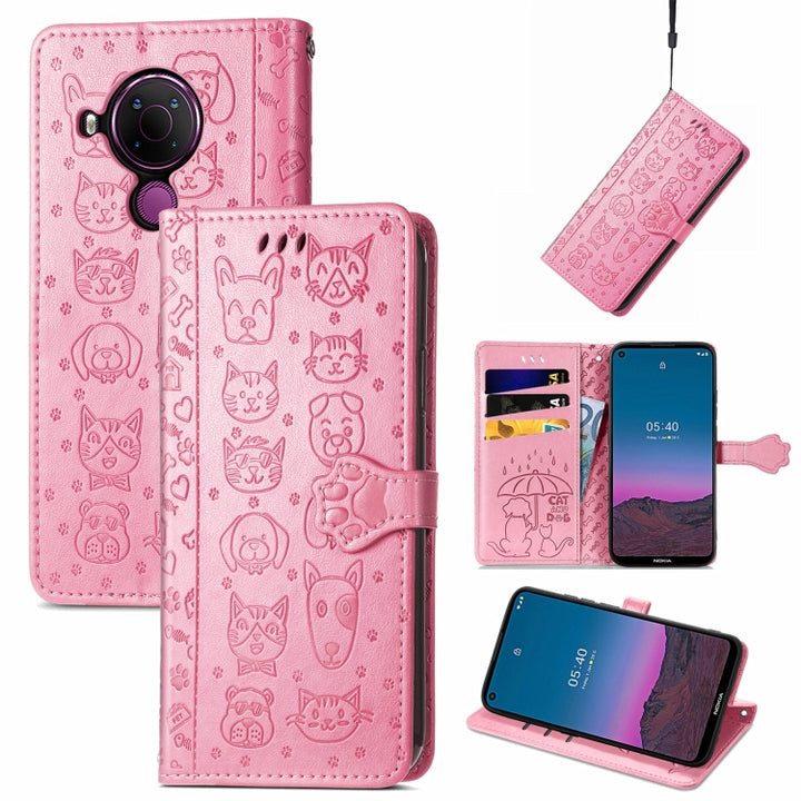 Lovely Cat and Dog Embossing Pattern Horizontal Flip Leather Case , with Holder & Card Slots & Wallet & Cartoon Clasp & Lanyard, For Nokia 2.4, For Nokia 5.4, For Nokia C01 Plus, For Nokia XR20