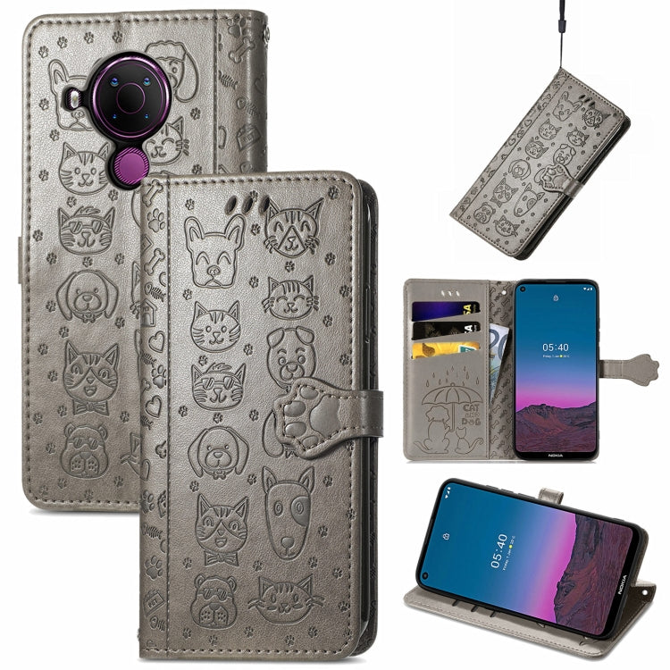 Lovely Cat and Dog Embossing Pattern Horizontal Flip Leather Case , with Holder & Card Slots & Wallet & Cartoon Clasp & Lanyard, For Nokia 2.4, For Nokia 5.4, For Nokia C01 Plus, For Nokia XR20