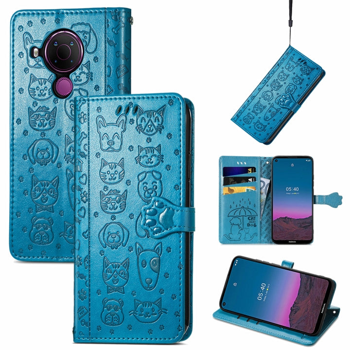 Lovely Cat and Dog Embossing Pattern Horizontal Flip Leather Case , with Holder & Card Slots & Wallet & Cartoon Clasp & Lanyard, For Nokia 2.4, For Nokia 5.4, For Nokia C01 Plus, For Nokia XR20