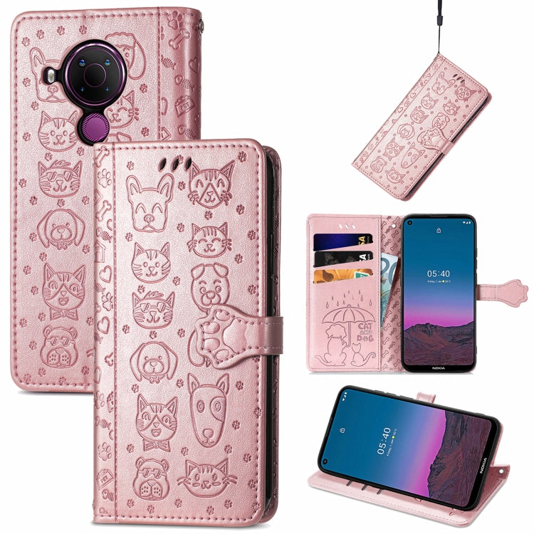 Lovely Cat and Dog Embossing Pattern Horizontal Flip Leather Case , with Holder & Card Slots & Wallet & Cartoon Clasp & Lanyard, For Nokia 2.4, For Nokia 5.4, For Nokia C01 Plus, For Nokia XR20