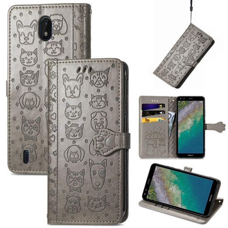 Lovely Cat and Dog Embossing Pattern Horizontal Flip Leather Case , with Holder & Card Slots & Wallet & Cartoon Clasp & Lanyard, For Nokia 2.4, For Nokia 5.4, For Nokia C01 Plus, For Nokia XR20