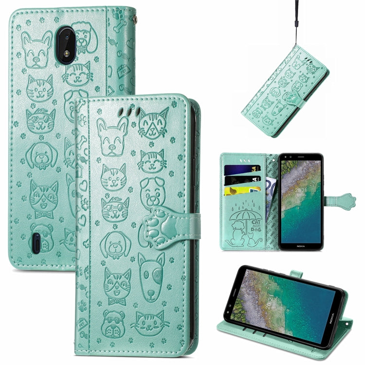 Lovely Cat and Dog Embossing Pattern Horizontal Flip Leather Case , with Holder & Card Slots & Wallet & Cartoon Clasp & Lanyard, For Nokia 2.4, For Nokia 5.4, For Nokia C01 Plus, For Nokia XR20