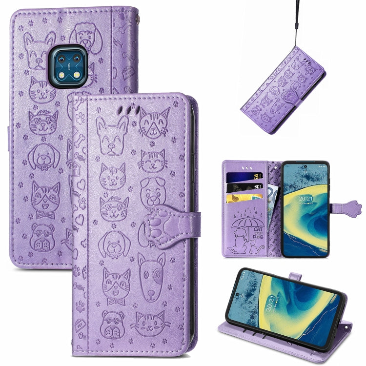 Lovely Cat and Dog Embossing Pattern Horizontal Flip Leather Case , with Holder & Card Slots & Wallet & Cartoon Clasp & Lanyard, For Nokia 2.4, For Nokia 5.4, For Nokia C01 Plus, For Nokia XR20